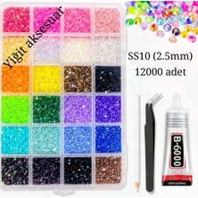 Yiğit Aksesuar Cımbız Yapıştırıcı ve Taş Kalemi 24 Renk 12.000 Adet Yapıştırma Taş SS10(2.5 Mm) Bedazzling Kit Seti
