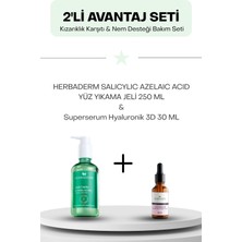 Kızarıklık Karşıtı & Nem Desteği Bakım Seti: Herbaderm Salıcylıc Azelaıc Acıd Yüz Yıkama Jeli +  Superserum Hyaluronik 3D 30 ml