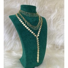 Sizu Accessory V Formlu Plaka ve 60 cm Sallantılı 2'li Kolye Seti