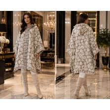 Balis Pijama Kadın Geometrik Petek Desenli Kapüşonlu Triko Panço Sıcak Tutan Şal Hırka Şık Tasarım Kaliteli Kumaş Dış Giyim Panço Triko Kaban