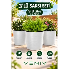 Veniv 3’lü Kırılmaz Dekoratif Saksı Seti 9.8 Litre x 3 Adet | Dayanıklı Plastik Bitki Saksısı | Balkon Bahçe Saksısı