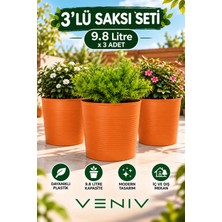 Veniv 3’lü Kırılmaz Dekoratif Saksı Seti 9.8 Litre x 3 Adet | Dayanıklı Plastik Bitki Saksısı | Balkon Bahçe Saksısı
