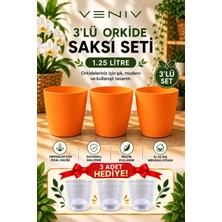 Veniv 3’lü Orkide Saksı Seti 1.25 Litre Turuncu Saksı – 3 Adet Şeffaf Iç Saksı Hediye