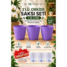 Veniv 3’lü Orkide Saksı Seti 1.25 Litre Lila Saksı – 3 Adet Şeffaf Iç Saksı Hediye