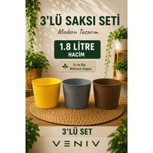 Veniv 3’lü Renkli Saksı Seti – 1.8 Litre | Dekoratif ve Modern Tasarım
