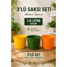 Veniv 3’lü Renkli Saksı Seti – 1.8 Litre | Dekoratif ve Modern Tasarım