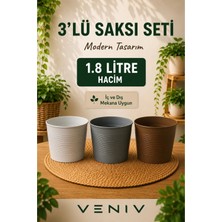 Veniv 3’lü Renkli Saksı Seti – 1.8 Litre | Dekoratif ve Modern Tasarım