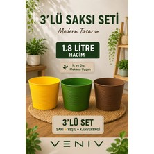 Veniv 3’lü Renkli Saksı Seti – 1.8 Litre | Dekoratif ve Modern Tasarım
