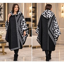 Balis Pijama Kadın Geometrik Petek Desenli Kapüşonlu Triko Panço Sıcak Tutan Şal Hırka Şık Kaliteli Dış Giyim Triko Kaban
