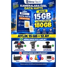 RMZTECH 1 Yıllık Sım Kart Aylık 15 GB Internet Solar 4g Güvenlik Kameraları Için