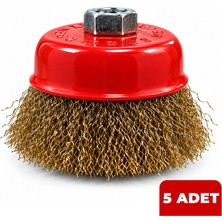 Gfb Saçaklı Çanak Fırça 75 mm | Pirinç Kaplı Çelik Tel | Pas ve Boya Sökücü | 5 Adet