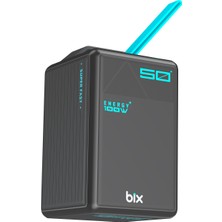 Bix PB5010W 50000MAH 100W Süper Hızlı Şarj Dijital Göstergeli 6 Portlu Powerbank Taşıma Askılı Taşınabilir Şarj Cihazı Siyah