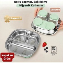 Guqqo Silikon Vakumlu Paslanmaz Çelik Mama Tabağı, 3 Derin Bölmeli Bebek Tabak, 304 Çelik, Kapaksız