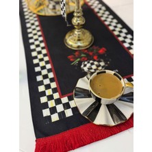 Siyah Zemin Dama Desenli Püsküllü Runner 40* 110