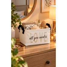 PH Prendi Home Love Beyaz Kumaş Düzenleyici Kutu Çok Amaçlı Dolap Içi Çekmece Organizer 30X22X18 cm