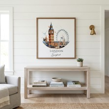 Londra Temalı Suluboya Illüstrasyon Poster Tablo (Çerçevesiz)
