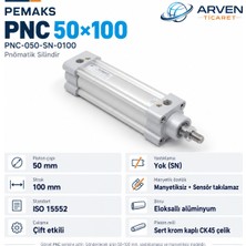 Pemaks PNC-050-SN-0100 (Pnc 50X100) Iso 15552 Çift Etkili Manyetiksiz Yastıklamasız Pnömatik Silindir
