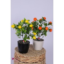 Yapay Çiçek Sitesi Plastik Saksıda Yapay Mini Limon & Mandalina Tanzimi 2’li Set 33 cm