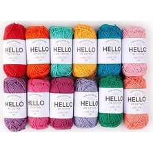 Hello Amigurumi İplik Seti 25G x 12 Canlı Renkler %100 Pamuklu Merserize Malzeme