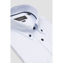 Abbate Matteo Non Iron Twill %100 Pamuk Comfort Fit Beyaz Düğmeli Yaka Erkek Çizgili Gömlek