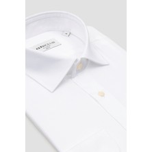 Bb Club Oscar Balıksırtı %100 Pamuk Slim Fit Beyaz Klasik Yaka Erkek Çizgili Gömlek
