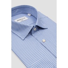 Bb Club Oscar Twill %100 Pamuk Slim Fit Mavi Klasik Yaka Erkek Kareli Gömlek