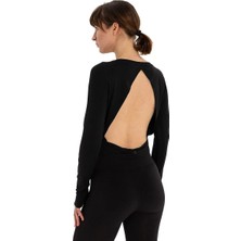Inguz Sırtı Üçgen Detay Parmak Geçmeli Modal T-Shirt Siyah - L