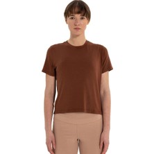 Inguz Modal Bisiklet Yaka Basic Yoga T-Shirt Kahverengi - L