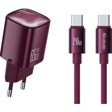 Mcdodo CH-8264 Nano Serisi 65W Tek Type-C Port Hızlı Şarj Adaptörü + Type-C To Type-C Kablo Mor