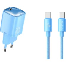 Mcdodo CH-8265 Nano Serisi 65W Tek Type-C Port Hızlı Şarj Adaptörü + Type-C To Type-C Kablo Mavi