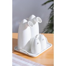 Acar Safira Porselen Baharatlık & Yağlık Takımı 5'li Set Ergonomik Kullanım ve Kolay Temizlenebilir