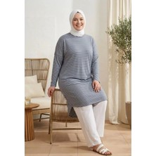 Respiro Rahat Kesim Mevsimlik Çizgili Tunik Iç Göstermez Büyük Bedenli