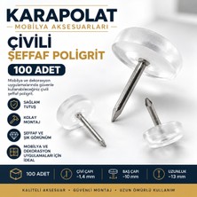 Karapolat 100 Adet Çivili Poligrit Şeffaf Zemin Koruyucu Pabuç Mobilya Sandalye Ayak Koruyucu