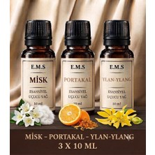 E.M.S Misk - Portakal - Ylang Ylang Esansiyel Uçucu Yağ Buhurdanlık Yağı Difüzör Esansı Oda Kokusu Mum Esansı 3 x 10 Ml.