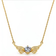 Jewels of Hope Taşlı Melek Kanadı 316L Çelik Kadın Kolye - Kararmaz Gold Zincir 51 cm
