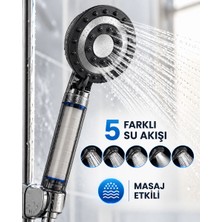 MidasTech Siyah Filtreli Duş Başlığı 5 Farklı Su Akışı Masaj Etkili Klor ve Kireç Filtreleme Midaste