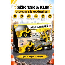 Metito Toys Sök-Tak Otopark Seti, 70+ Parça, 2 Araç + 1 Otopark, Buldozer ve Kum Kamyonlu, 3+ Yaş