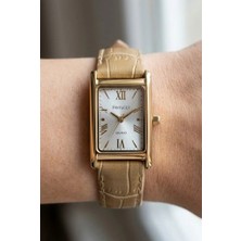 Ferrucci Vintage Zarif Kadın Kol Saati | 26 mm Çelik Kasa, Krem Deri Kordon
