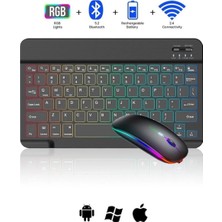 Junglee Tmk-09 Şarjlı Rgb Işıklı 2.4ghz USB Wireless Kablosuz ve Bluetooth Klavye Mouse Seti Tablet-Telefon-Ipad ile Uyumlu Türkçe
