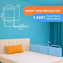 Yatella Yeni Nesil Yatak Bariyeri 50 x 30 cm Mavi ( 3 Adet) - Telalı