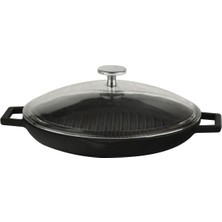 Lava 30 cm Yuvarlak Izgara Tava Döküm Malzeme ve Cam Kapak ile Tek Parça Siyah
