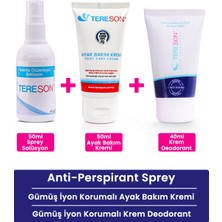 Tereson 50 ml Terleme Önleyici Sprey, Gümüş İyonlu Krem Deodorant ve Ayak Bakım Kremi Seti