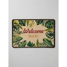 Tiritoğlu Home Yeşil Renkli Yaprak Desenli Welcome Yazılı Kaymaz Kıvırcık Paspas