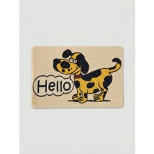 Tiritoğlu Home Köpek Desenli Hello Yazılı Kaymaz Kıvırcık Paspas