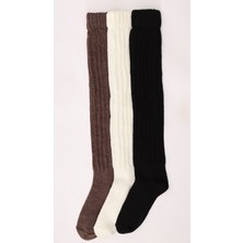 Ciho Socks Slouch 3 Çift Kadın Tozluk Diz Üstü Diz Altı Kışlık Yünlü Kalın Yumuşak Çizme Bot Çorap