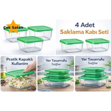 Hibana Snowbox Yeşil Kapaklı Cam Saklama Kabı,4 ADETX275 Cc,reçellik,kahvaltılık,gıda Saklama