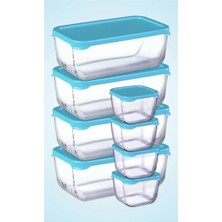 Hibana 8 Parça Snowbox Saklama Kabı Takımı - Mavi Kapaklı / 4 Büyük + 4 Orta
