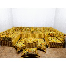 Coton Şark Köşesi 30cm Minderli, Kilim, Orta Puf Takımı Konsept Sarı 19 Parça