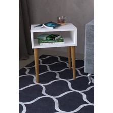 Remaks Retro Yan Sehpa Beyaz Modern Tasarım 1.Sınıf Suntalam ve Doğal Ahşap Ayaklarla