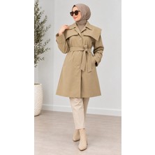 Nevayla Moda Kuşaklı Düğmeli Mevsimlik Trençkot - Camel / M0118